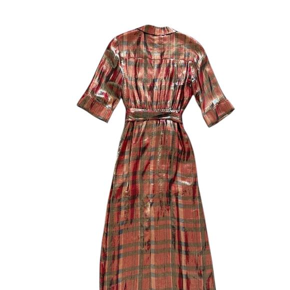 NWT Alice + Olivia Chap Dress Plaid Wrap Metallic Red Tie Waist
Midi Silk Dress - Picture 8 of 10
